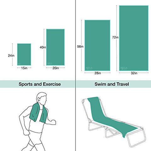 Image of MEGALOVEMART Set of 2 Super Absorbent 15" x 24" Suede Non Slip Microfiber Sports & Hot Yoga Gym Towels - Green