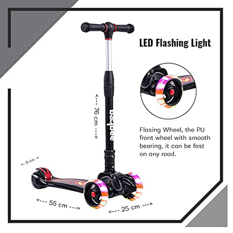 Image of Baybee Scooter for Kids, 3 Wheel Kids Scooter Smart Kick Scooter with Foldable & Height Adjustable Handle & Extra-Wide LED PU Wheels & Brake, Skate Scooter for Kids (ST4-Black)