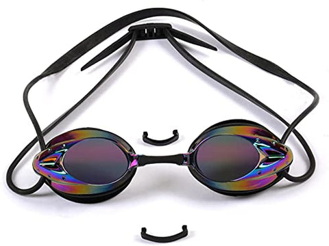 Image of The Friendly Swede 2 Pack Swim Goggles for Adults with Interchangeable Nose Pieces and Protective Cases, Mirrored (Black + White)