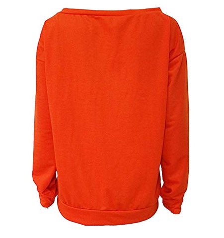 Image of Yanekop Womens Love Sweatshirt Letter Print Off The Shoulder Slouchy Pullover(Orange,S)