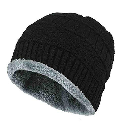 Image of Gajraj Winter Knit Beanie Cap Hat Neck Warmer Scarf and Woolen Gloves Set for Men & Women (3 Piece) (BLACK)