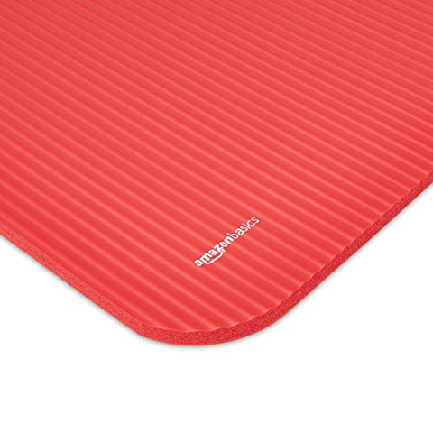 Image of AmazonBasics 13mm Extra Thick Yoga and Exercise Mat with Carrying Strap, Red
