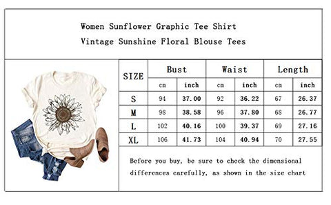 Image of Chulianyouhuo Sunflower Graphic Shirt for Women Cute Flower Short Sleeve Casual Tee Tops Beige