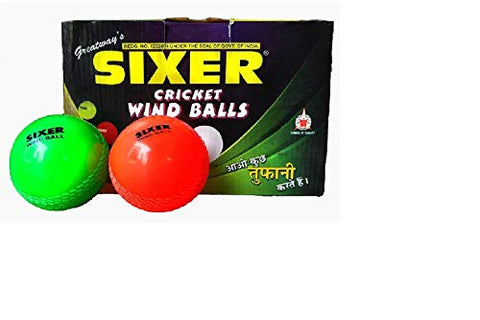 Image of Sixer PVC Cricket Wind Ball Set of 6 Pcs, Full Size, Red, Orange, Blue, Green, Multicolour