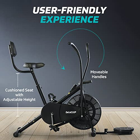 Image of beatXP Vortex Plus 4M Air Bike Exercise Cycle for Home (Gym Cycle for Workout With Adjustable Cushioned Seat | Moving Handles | Back Support & Tummy Twister With 6 Months Warranty (Black)