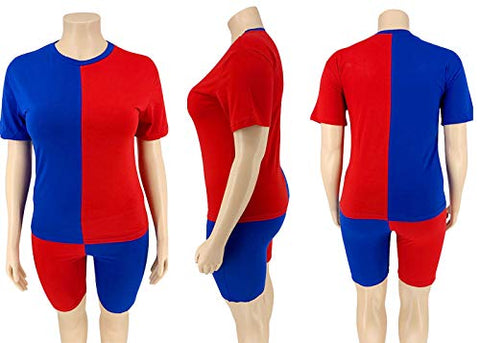 Image of Women Plus Size 2 Piece Sports Outfits Shorts Set - Sexy Tracksuit Shirt Bodycon Pants Joggers Sportswear Clubwear Red 5XL