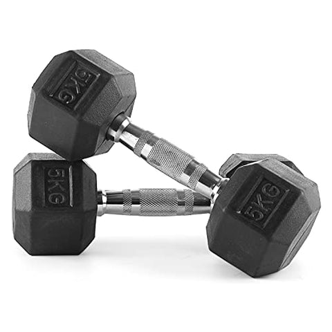Image of The Cube Club Rubber Coated Hex Dumbbells (Pair) for Men & Women for Home Workout (5.0)
