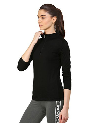 Image of Ap'pulse Women's 1/4 Zip Slimfit Raglan Sleeve Tshirt (329_Black_Small)