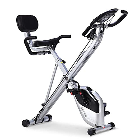 Image of Davcreator Foldable Fitness Exercise Bike, Magnetic Slim Cycle 2-in-1 Recumbent & Upright Stationary Bike with Arm Workout for Home