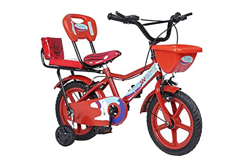 Image of Norman Jr TTT Double Seat Designed in Scandinavia EU Kids Bike Bicycle for Toddlers and Kids 14 Inch Fully Adjustable with Back Seat & Support for Boys and Girls Cycle for 2 to 5 Years - Gem Red