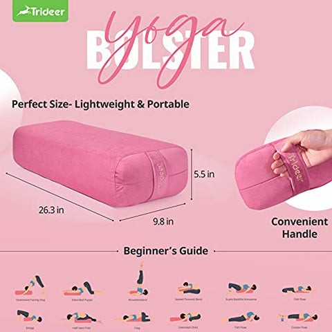 Image of Trideer Yoga Bolster Pillow | Combo Set of Yoga Strap & Rectangular Meditation Pillow, Soft Velvet & Optimal Support, 800g Light Weight with Carry Handle