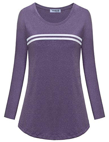 Image of Vindery Women's Long Sleeve Workout Shirts, Cool Dri Sports Top Flattering Ladies Round Neck Running Shirt Cold Winter Exercise Activewear Purple L