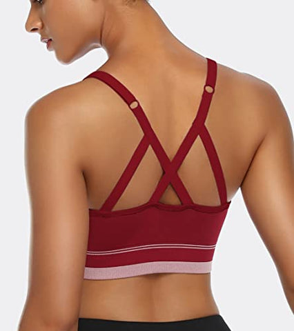 Image of ANGOOL Women's Strappy Sports Bra with Adjustable Straps - Medium Support Longline Wirefree Activewear Bra,3 Pack,Black+Grey+Red,Medium