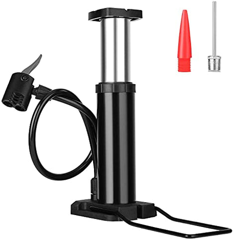 Image of QUPET ® Mini Portable Bike, Bicycle Tire Hand Foot Activated Floor Pump with Presta Schrader Dunlop Valves Extra Valve and Gas Needle