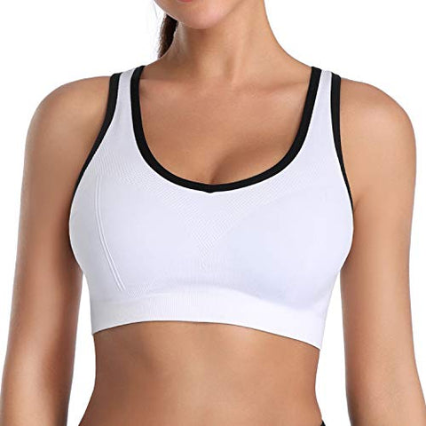 Image of MIRITY Padded Strappy Sports Bras for Women Fashion Comfy Activewear Workout Bra Pack of 3, Black Blue White, Small