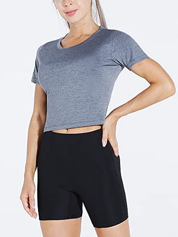 Image of Cadmus Workout Crop Tops Women Racerback Dry Fit Athletic Shirts Short Sleeve 3 Piecese, Grey, White, Pink, Small