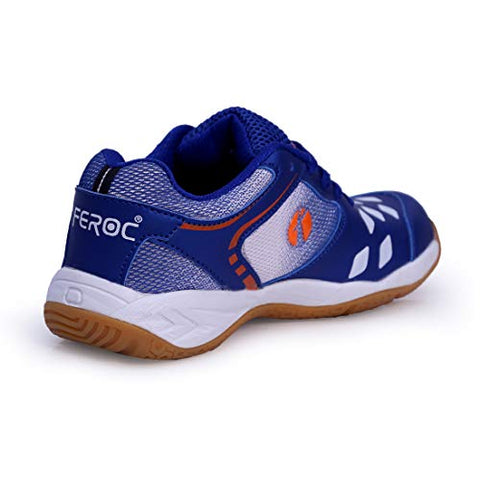 Image of FEROC Men's Yellow, White, Blue Polyurethane Badminton Shoes - 9