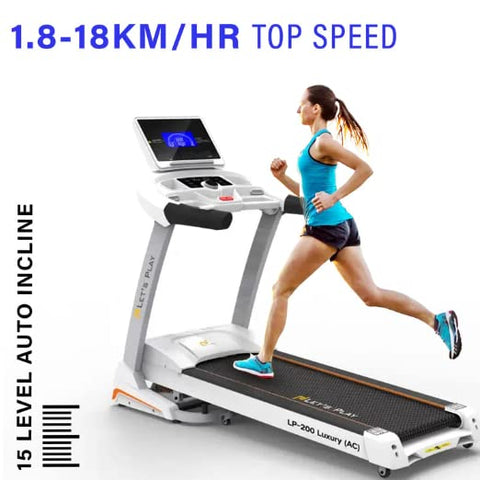 Image of Toning® Automatic Treadmill 3.HP AC Motor (Peak 6 HP) LP-200AC Semi Commercial Treadmill with Extra Suspension Technology, Auto Inclination, 7" LCD Display (White)
