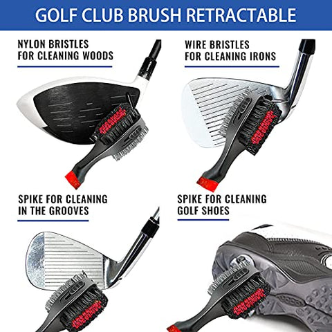 Image of YK Golf Groove Cleaning Tool Set - Microfiber Waffle Pattern Golf Towel | Retractable Club Groove Cleaner Brush | Foldable Divot Tool with Magnetic Ball Marker