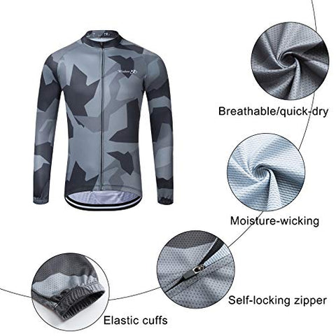 Image of Men's Cycling Jersey Set Long Sleeve MTB Road Bike Clothing with 3D Padded Shorts Breatbale/Quick-Dry Riding Outfit Camo/Black