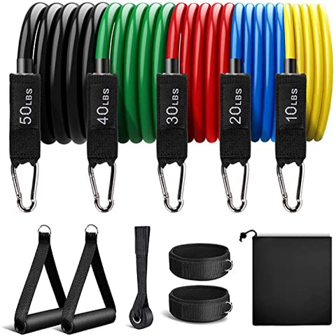 Image of Fulminare Resistance Bands Set for Exercise, Stretching, and Workout Toning Tube Kit with Foam Handles, Door Anchor, Ankle Strap, and Carrying Bag for Men, Women (Resistance Band*)