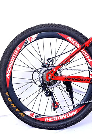 Image of MDS Unlimited CYCLES ROADY 26 inches 21 Shimano Gear Dual Suspension 18 Inches Steel Frame Double Disc Brake Foldable MTB Mountain Bike Cycle for Unisex (Black Red )