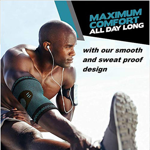 Image of Serveuttamยฎ Elbow Support for Gym (1 Pair) - Elbow Brace for Men Women Workout | Elbow Compression Sleeves with Straps for Tendonitis Pain Relief, Tennis, Volleyball, Cricket - Elbow Band (Blue, M)