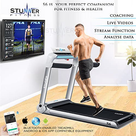 Image of Stunner Fitness S6 (2.0 HP) Smart Motorised Treadmill with LED Touch Interactive Display | Bluetooth Speaker | MP3 | Smartphone App | 100% Installed for Cardio Workout at Home