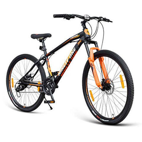 Image of NINETY ONE Leopard 27.5T 21 Speed 17 Inches Steel Frame Hybrid Bike For Unisex Adult ( Black & Orange , Ideal For: 12+ Years , Brake: Disc )