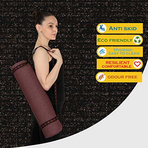 Image of VIFITKIT® Yoga Mat Anti Skid EVA Yoga mat with Carrying Strap for Gym Workout and Flooring Exercise Long Size Yoga Mate for Men Women… (Wine, 4mm)