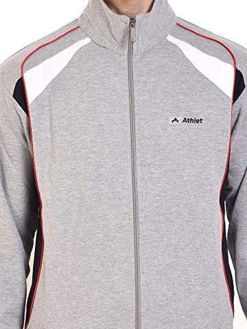 Image of ATHLET Cotton Mix Elastic String Tracksuit for Men for Gym,Running, Track Suit for Men's (L.Grey Design 2, 42)