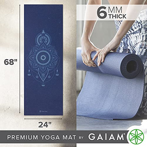 Image of Gaiam Yoga Mat Premium Print Extra Thick Non Slip Exercise & Fitness Mat for All Types of Yoga, Pilates & Floor Workouts, Celestial Blue, 6mm