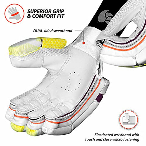 Image of DSC Intense Valor Leather Cricket Batting Gloves, Mens Right (White Turquoise)