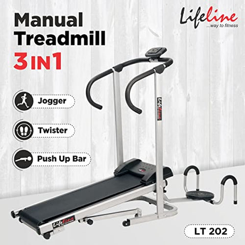 Image of Lifeline Fitness HG-002 Multi Home Gym Multiple Muscle Workout Machine Chest Biceps Back Triceps Legs for Men at Home, 72kg Weight Stack, Made in India (with LT-202 Manual Treadmill 3in1)
