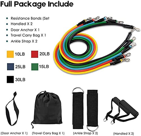 Image of Fashnex Resistance Bands Set for Exercise, Stretching and Workout Toning Tube Kit with Foam Handles, Door Anchor, Ankle Strap and Carrying Bag for Men, Women (150 LB)