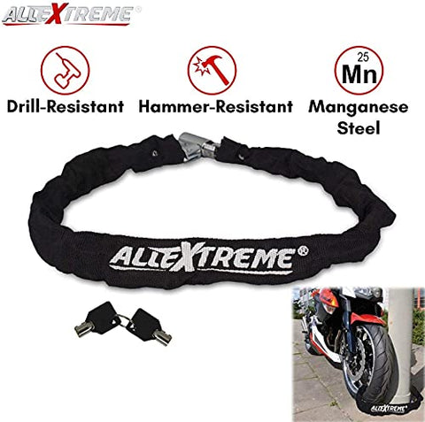 Image of AllExtreme EXBHCL1 Heavy Duty Stainless Steel Helmet Lock Anti-Theft Luggage Secure Chain Lock Device with 2 Keys (Black)