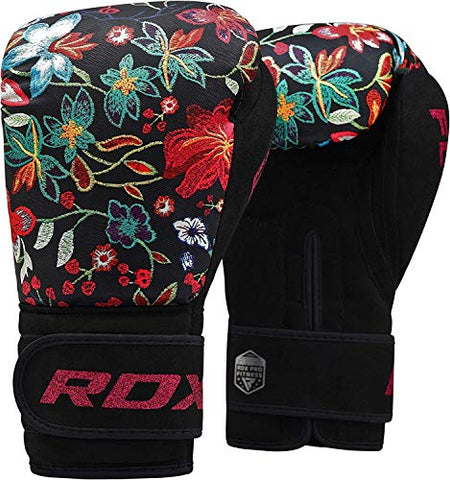 Image of RDX Women Boxing Gloves for Training Muay Thai Flora Skin Ladies Mitts for Sparring, Fighting Kickboxing Good for Punch Bag, Focus Pads and Double End Ball Punching