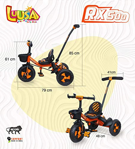 Image of Luusa RX-500 Plug N Play Kids/Baby Tricycle With Parental Control, Cushion Seat And Seat Belt For 12 Months To 48 Months Boys/Girls/Carrying Capacity Upto 30kgs (Orange)