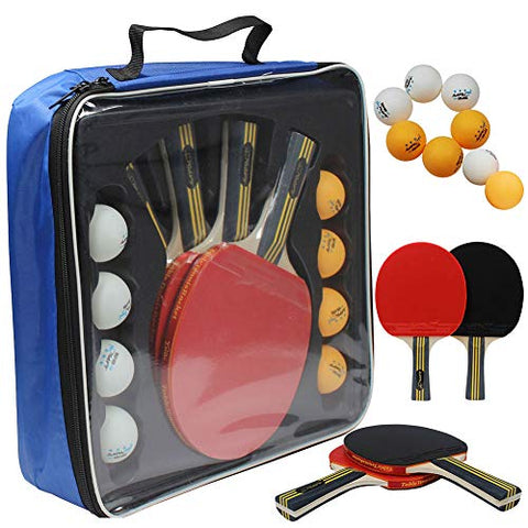 Image of MAPOL Ping Pong Paddle Set - 4 Professional Table Tennis Rackets/Paddles - 8 Premium 3-Star Balls, Portable Cover Case Holder Included