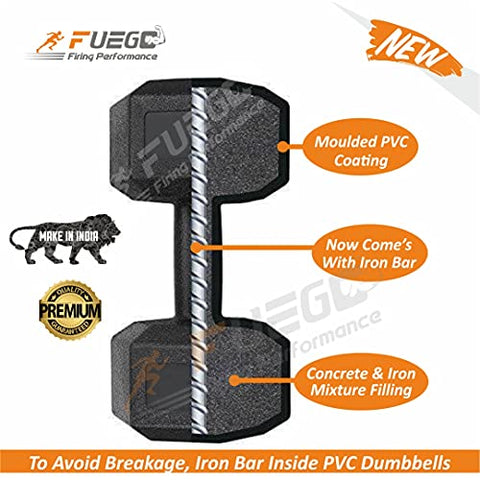 Image of FUEGO Dumbbells, Black PVC Hex Dumbbell Set, 1 Pair Hex Dumbbells, Dumbbells, Home Gym () (BLACK 5KGS PAIR)