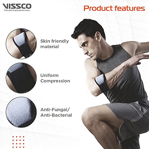 Image of Vissco Tennis Elbow Support, Pain Relief Belt, Provides an ideal compression to the strained muscles of the elbow for Men & Women-Put it for Tennis Elbow, Pain & Tenderness of Forearm -Universal(Grey)