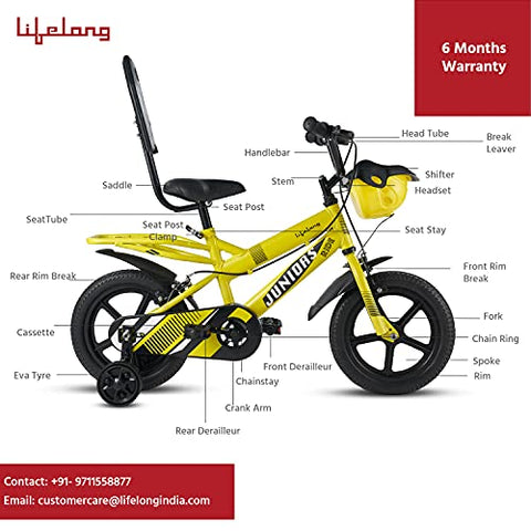 Image of Lifelong LLBC1401 Juniors Ride Cycle 14T with Training Wheel, Mudguard for Boys and Girls| 95% Assembled, Frame Size: 9" | Ideal Height : 3 ft + |Lifelong Cycle Ideal for 2 to 5 Years (Yellow)