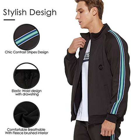 Image of Men's Tracksuit Set 2 Piece Athletic Sports Casual Full Zip Active Wear Sweatsuit Black Small