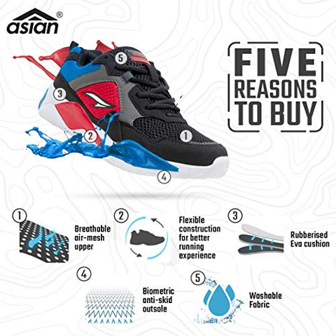 Image of ASIAN Sneaker-03 Black Running Shoes,Sports Shoes,Stylish Casual Sneakers,Walking, Gym, Trekking, Hiking & Party for Men UK-9