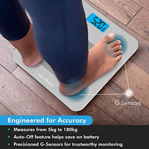 Image of HealthSense Dura-Glass PS 115 Digital Personal Body Weighing Scale, Best Electronic Bathroom Scales & Weight Machine for Home & Human Balance with Room Temperature Indicator, 1 Year Warranty & Batteries Included (Milky White)