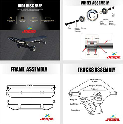 Image of jaspo Polyurethane Hurricane Ollie Quilt Fiber Skateboard Suitable for Age Group Above 10 Years with 100 kg Weight Handling Capacity (Black, 31x8 Inch)