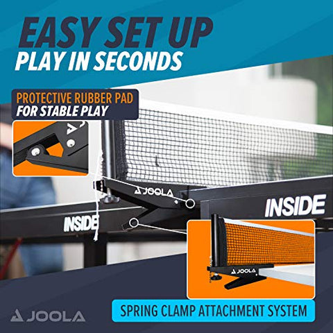 Image of JOOLA Premium Inside Table Tennis Net and Post Set - Portable and Easy Setup 72" Regulation Size Ping Pong Spring Clamp Net