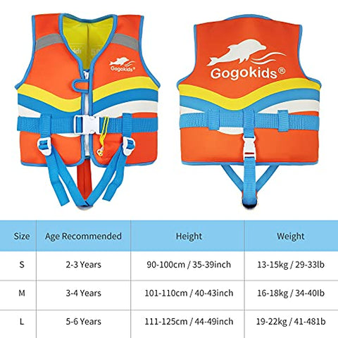 Image of Kids Life Jackets Swim Vest - Toddler Life Vest Learn to Swim, Unisex-Child Swim Trainer Vest with Emergency Whistle & Adjustable Safety Strap (Orange, M)