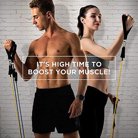 Image of Fulminare Resistance Bands Set for Exercise, Stretching, and Workout Toning Tube Kit with Foam Handles, Door Anchor, Ankle Strap, and Carrying Bag for Men, Women (Resistance Band*)