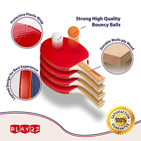 Image of Play22 Ping Pong Paddle Set - 4 Table Tennis Paddles and 8 Ping Pong Balls and Portable Gift Case - Best Gift for Boys and Girls, Adults - Great for Indoor Or Outdoor Play – Speed, Control and Spin